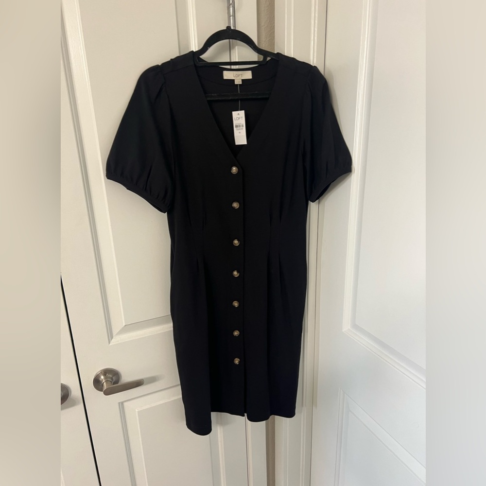 Soft short sleeve black button up dress. Black. Size 10